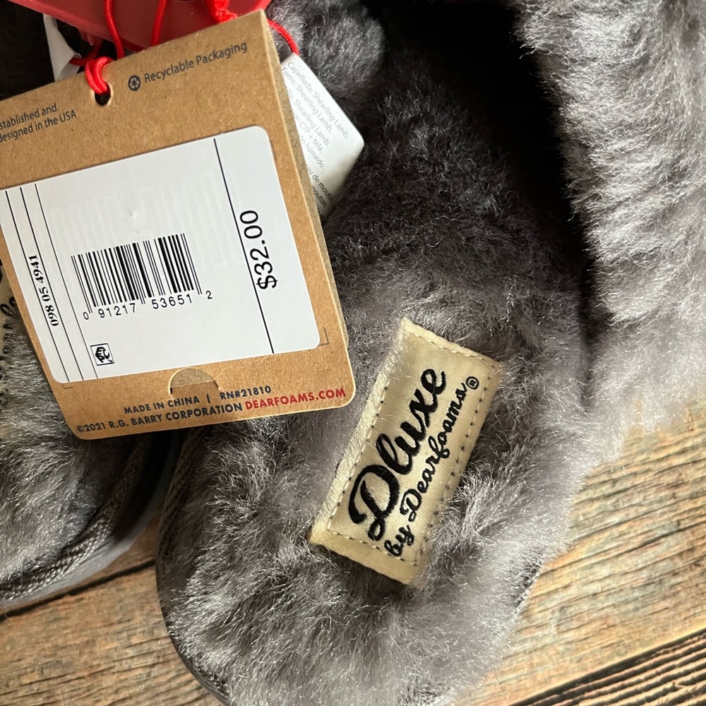 NWT Dearfoams DLUXE Danica Slide Slipper Gray Genuine Shearling Size 10 - Picture 5 of 6